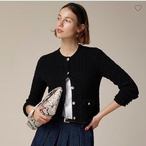 J.Crew Odette cable-knit sweater lady jacket in cotton-blend bouclé